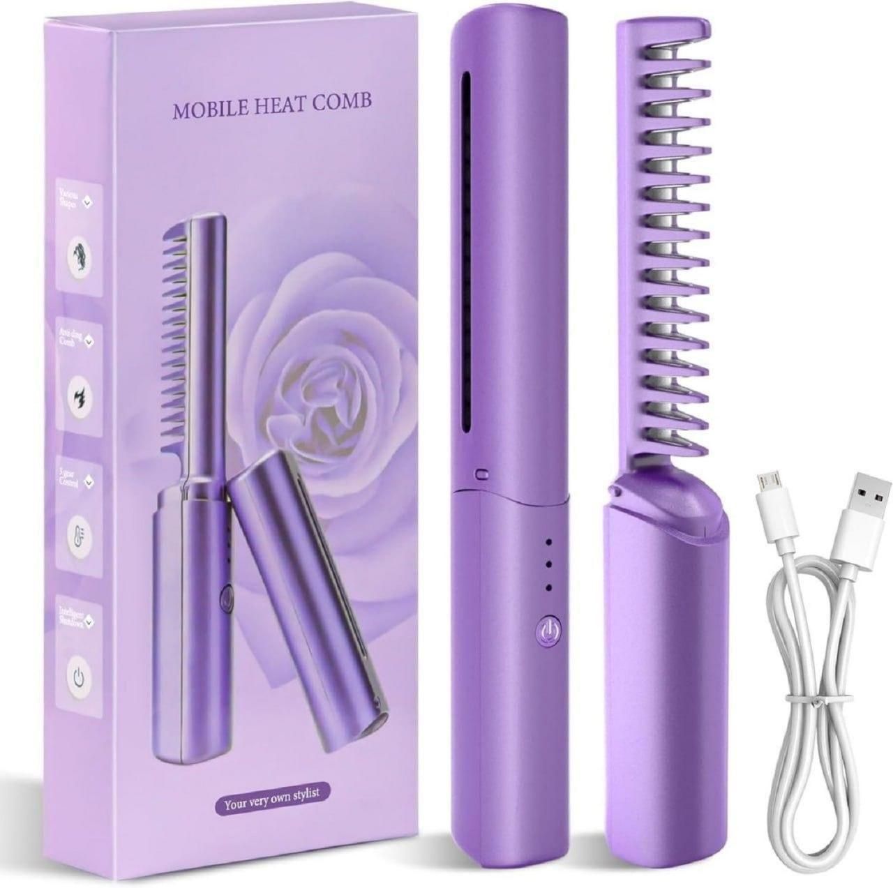 Portable Mini Hair Straightener Cordless Rechargeable Adjustable Hair Straightener Hot Comb