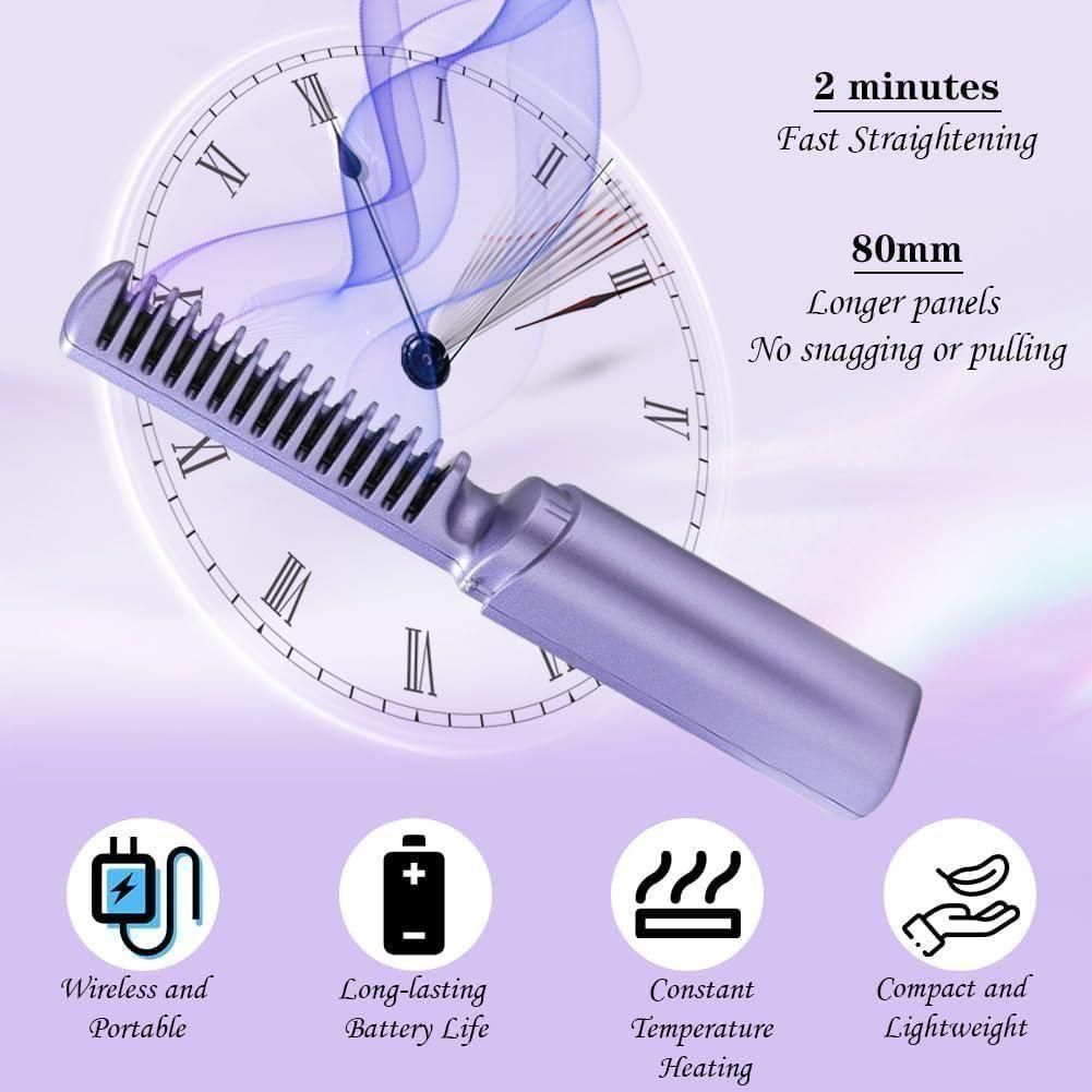 Portable Mini Hair Straightener Cordless Rechargeable Adjustable Hair Straightener Hot Comb