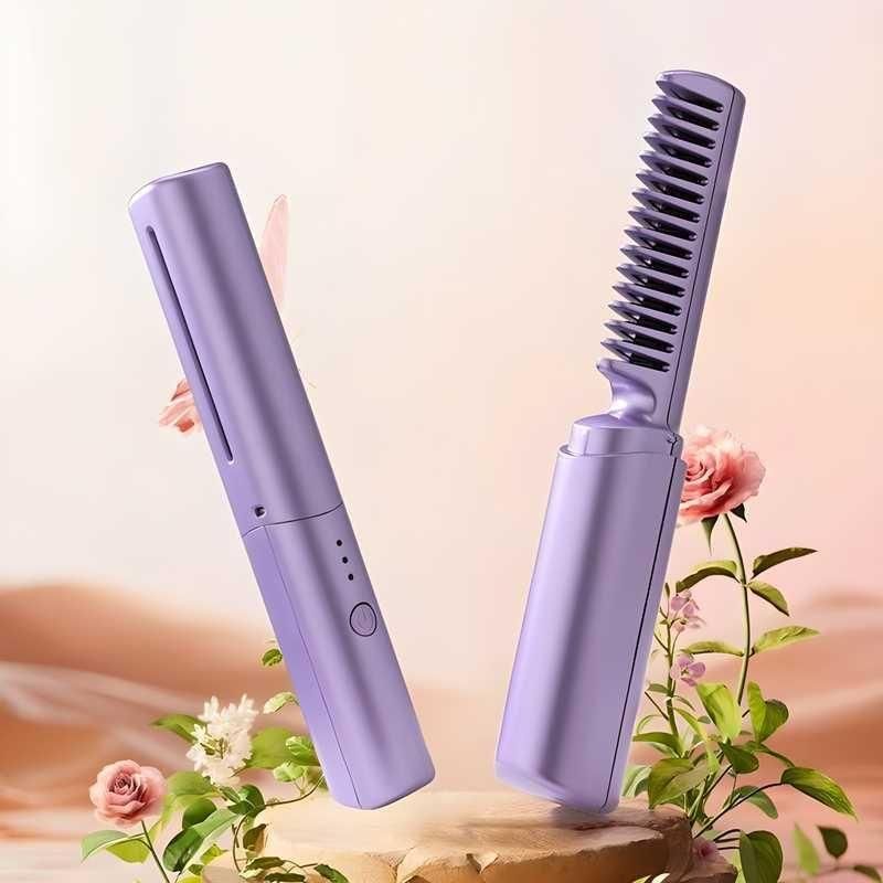 Portable Mini Hair Straightener Cordless Rechargeable Adjustable Hair Straightener Hot Comb