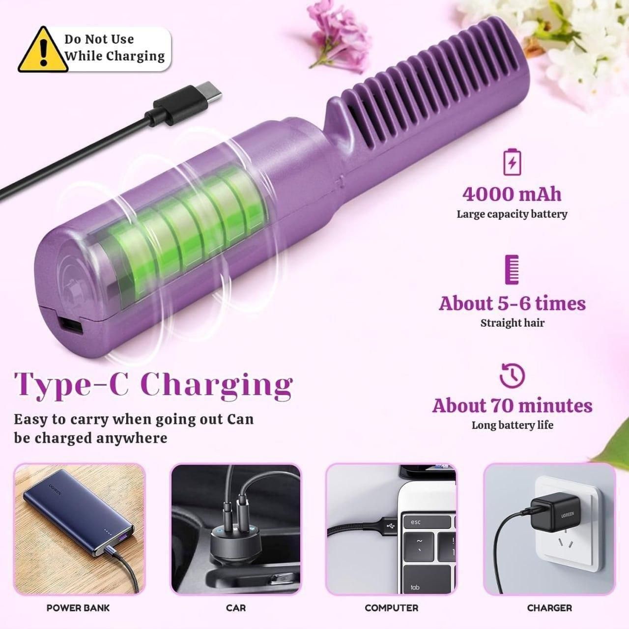 Portable Mini Hair Straightener Cordless Rechargeable Adjustable Hair Straightener Hot Comb