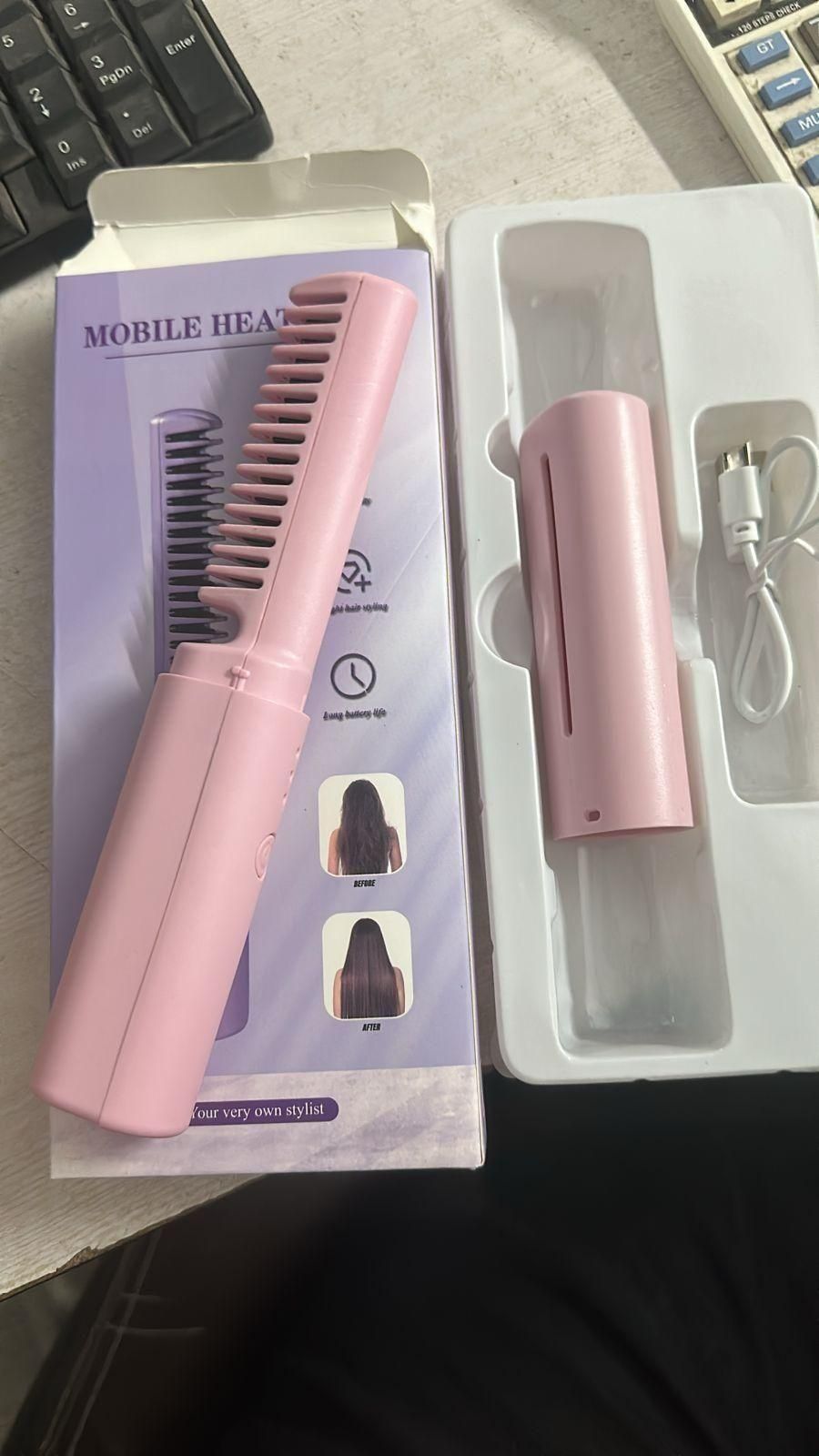 Portable Mini Hair Straightener Cordless Rechargeable Adjustable Hair Straightener Hot Comb