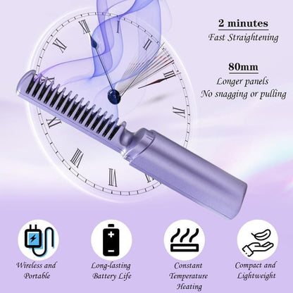 Portable Mini Hair Straightener Cordless Rechargeable Adjustable Hair Straightener Hot Comb
